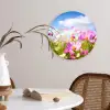 Bloemen - Wei - Paars - Gras - Wit - Wolken - Blauw Wandcirkel kunststof plaat 5mm dik klein -sfeer4