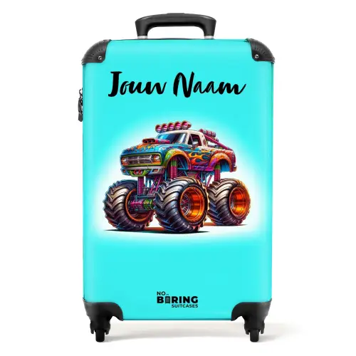 Monstertruck op Lichtblauwe Achtergrond NBS - Handbagage koffer - Kinderen Unisex middel -productfoto_recht
