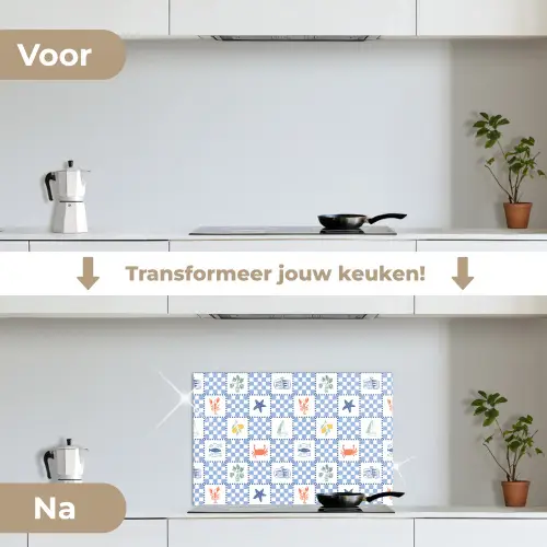 Zee - Sfeer- Mozaïek - Blauw keuken achterwand spatscherm klein 900 -voor_na_NL