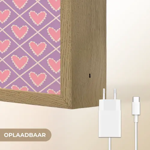 Ruit - Patroon - Paars - Hartjes Light Box met batterij (Wandlamp) middel 907 -USP_websiteoplaadbaarNL