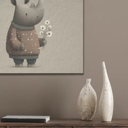Neushoorn - Witte bloemen - Lief PET vilt klein -sfeer6_closeup