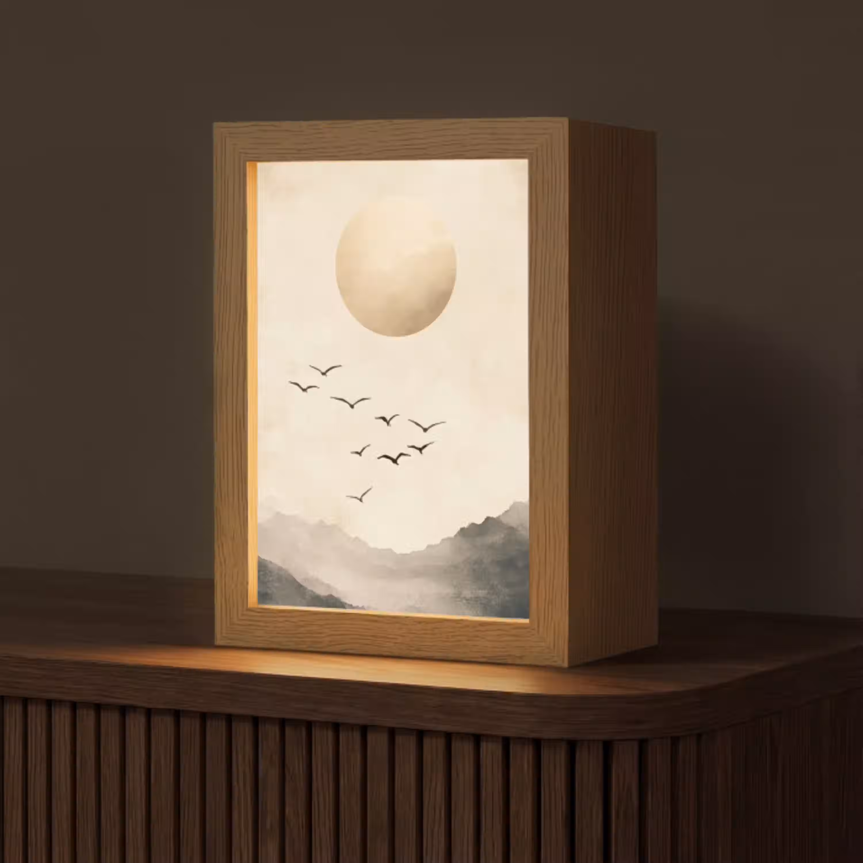 Landschap - Japandi - vogel Light Box met kabel (Tafellamp) klein -z3d_website