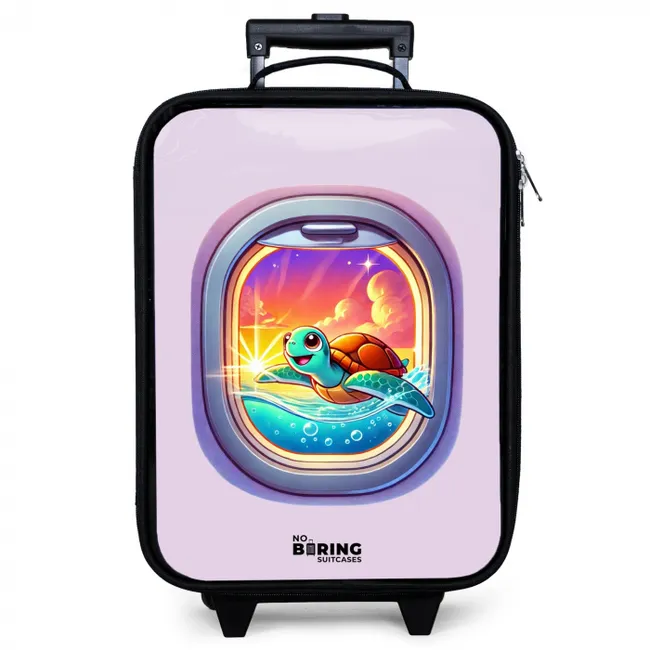 Schildpad die zwemt met zonsondergang Kinderkoffer - Zwart klein -zzz_website3d