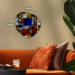 Mondriaan - Glas in lood - Oude Meesters - Kunstwerk - Abstract - Schilderij Wandcirkel Organisch Forex 3mm klein -sfeer3