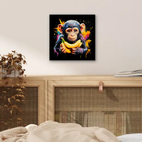 Aap - Graffiti - Kleurrijk - Bananen - Modern aluminium wit klein -sfeer3