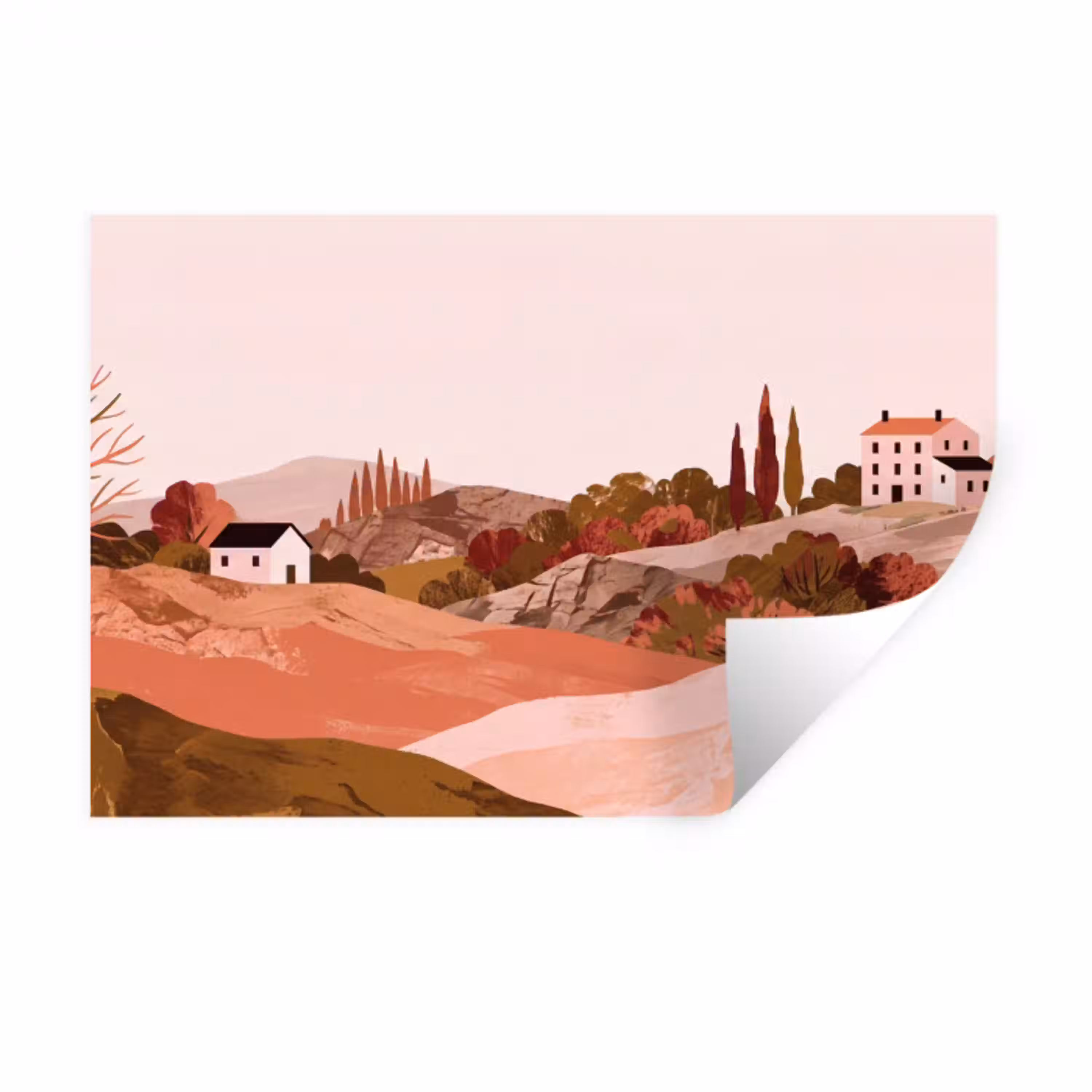 Heuvellandschap - Grafisch - Terracotta Muursticker klein -3d