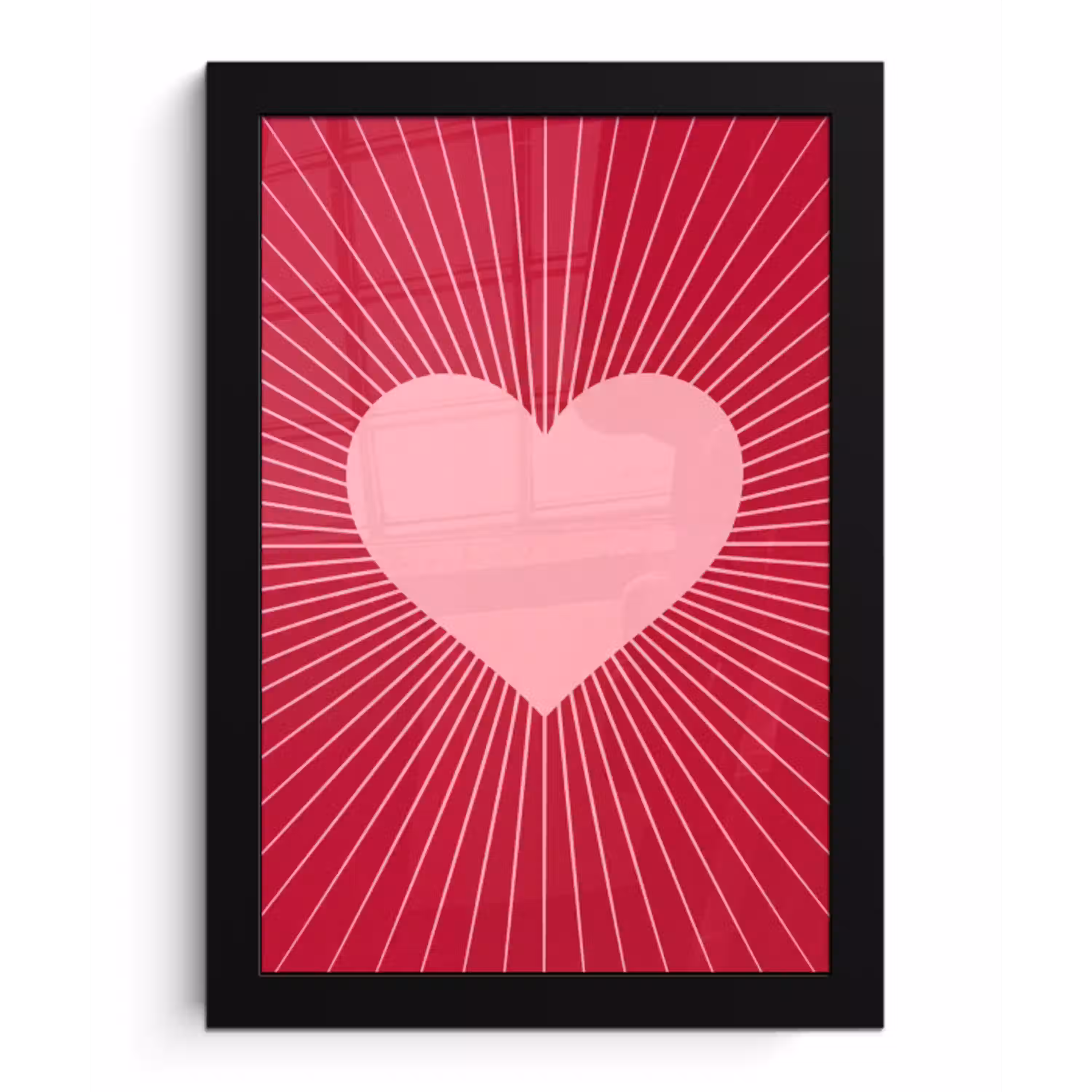 Hart - Stralen - Liefde - Abstract - Roze fotolijst zwart zonder passe partout klein -3d