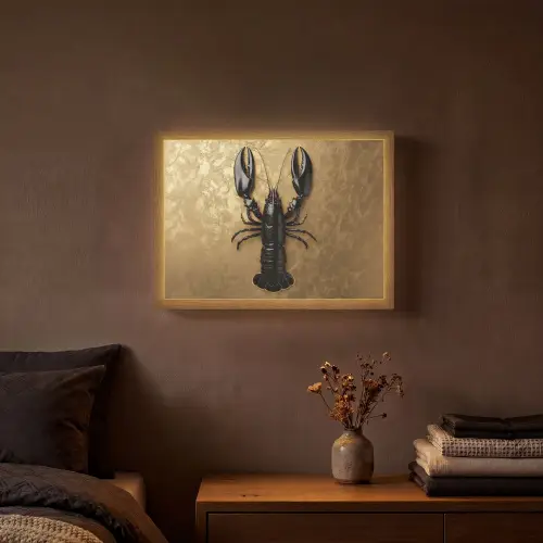 Kreeft - Zwart - Goud - Luxe Light Box met batterij (Wandlamp) middel -sfeer4