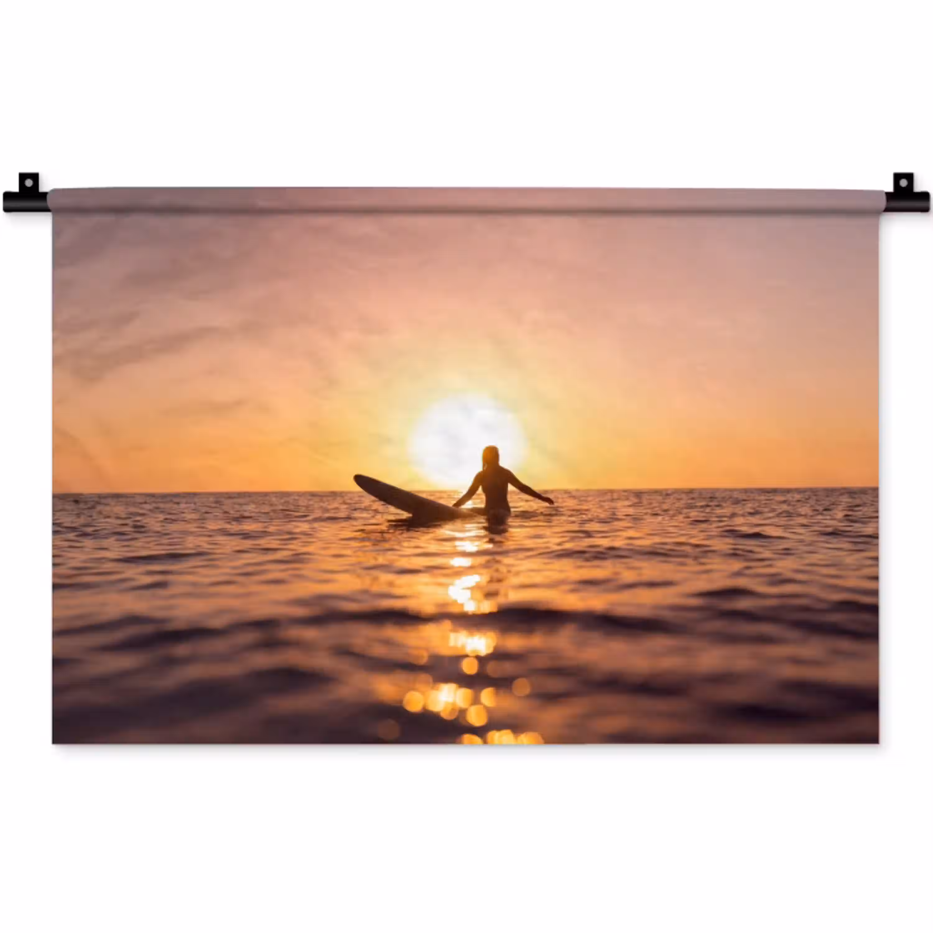 Persoon - Surfen - Zonsondergang - Zee - Oranje Wandkleed katoen klein -zz3d