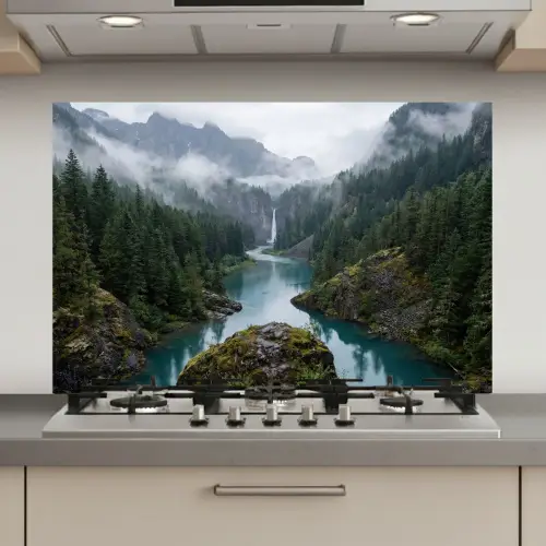 Waterval - Bomen - Bergen keuken achterwand spatscherm klein -3d_website