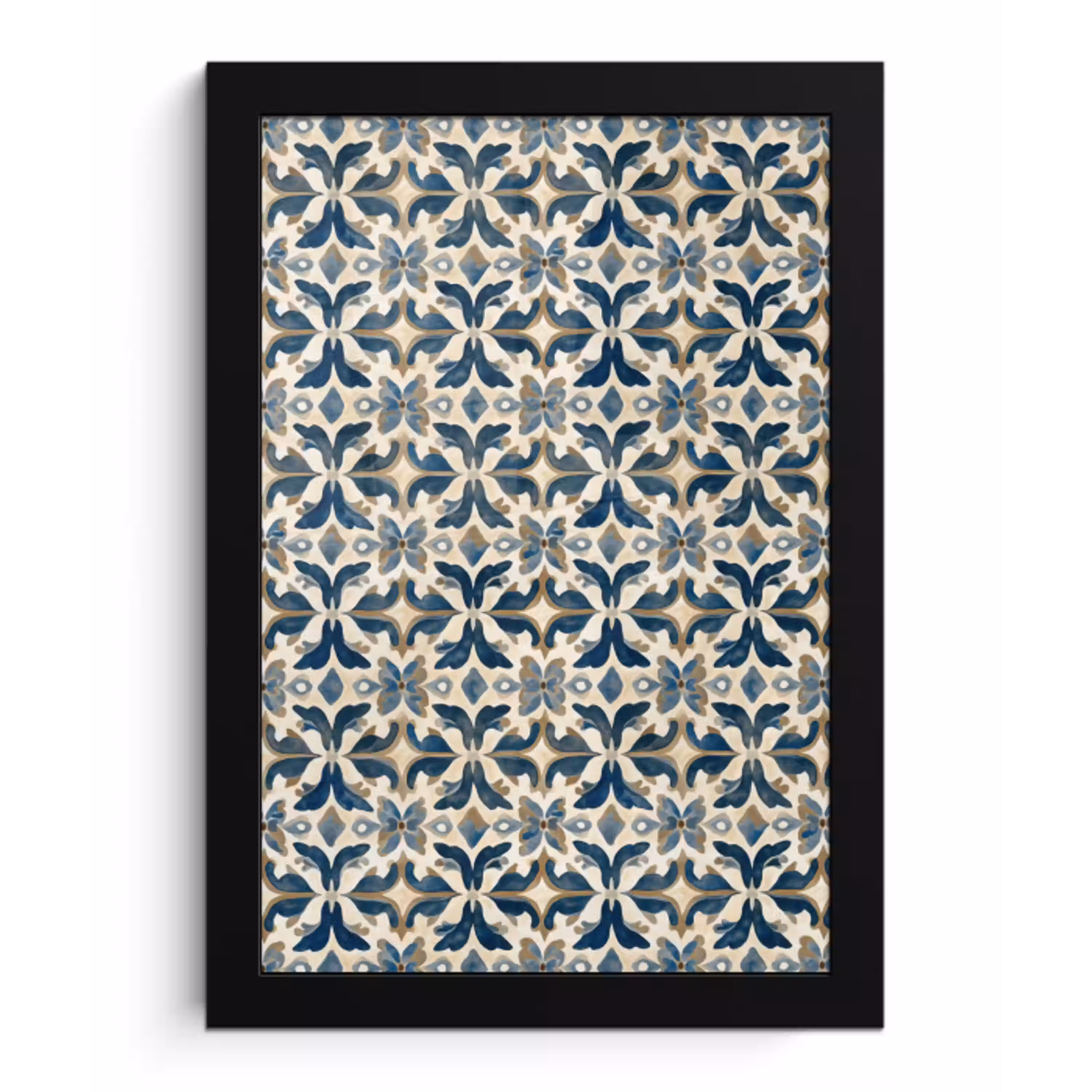 Tegel - Patroon - Blauw - Beige fotolijst zwart zonder passe partout klein 224 -3d