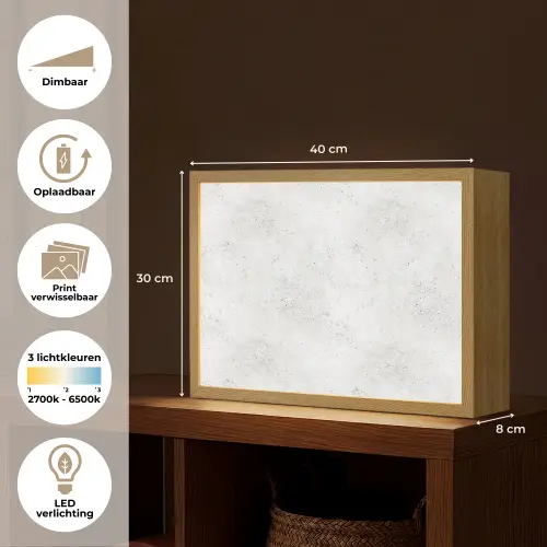 Lichtgrijs - Betonstructuur - Subtiel Light Box met batterij (Wandlamp) middel 907 -USP_websiteoverzichtNL