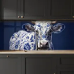 Koe - Delfts - Blauw - Artistiek keuken achterwand 2 middel -sfeer1