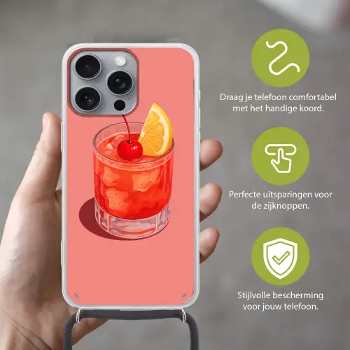Glas - Ijsblokjes - Citroen - Kers Hoesje iPhone 16 Pro Max met koord klein -sfeer2_NL