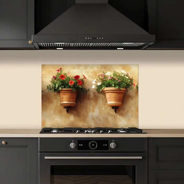 Bloempotten - Muur - Vintage keuken achterwand spatscherm klein -sfeer1
