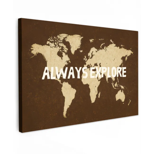 Reizen - Wereldkaart - Bruin Tuinposter op houten frame 2 cm dik middel -3d