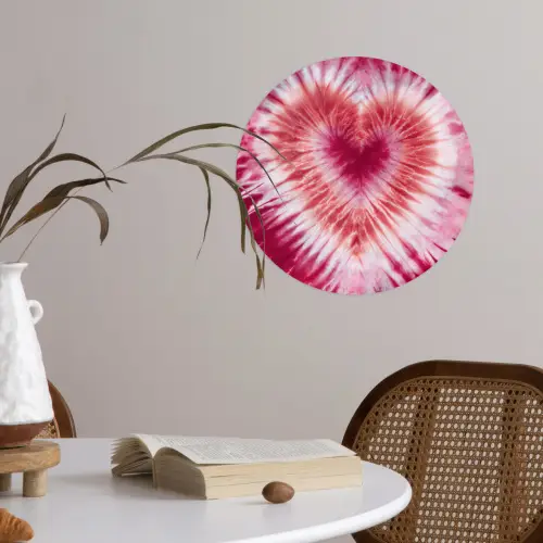 Hartvorm - Roze - Tie dye Wandcirkel behangsticker klein -sfeer3