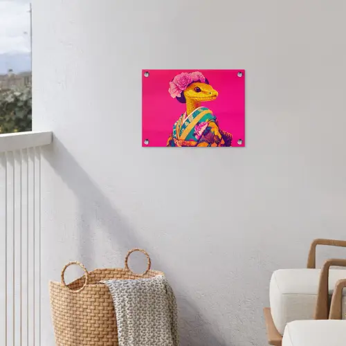 Hagedis - Bloemen - Roze - Kimono tuinposter los doek klein -sfeer8