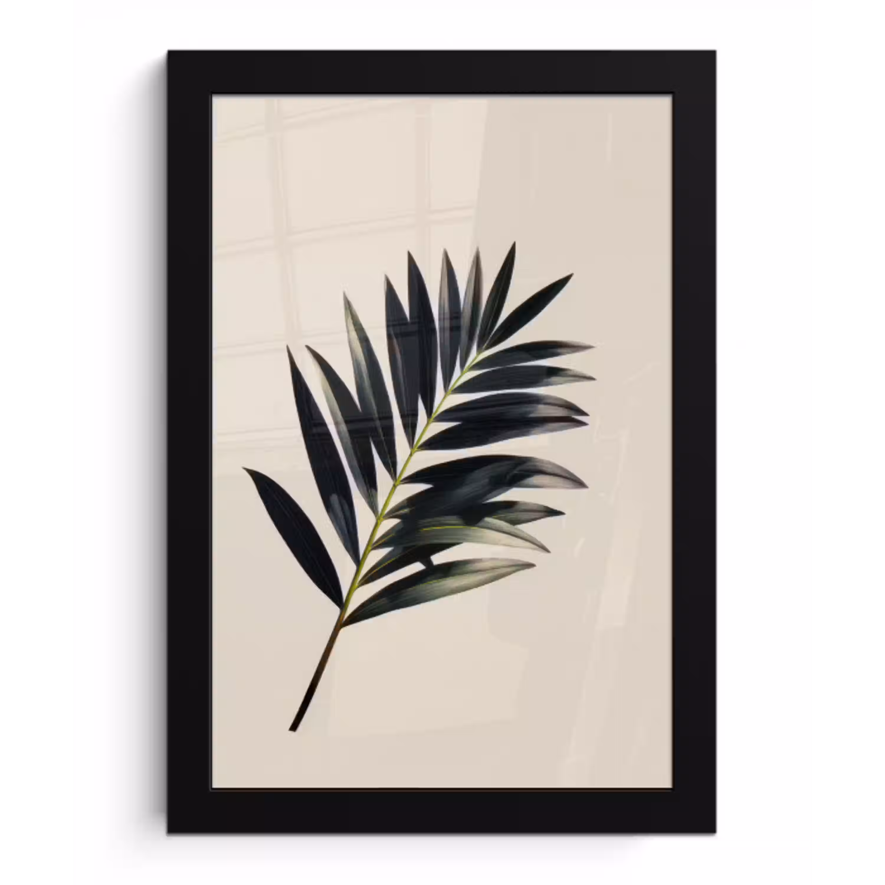 Palmblad - Subtiel - Groen - beige fotolijst zwart zonder passe partout klein -3d