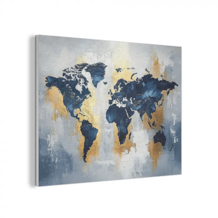 Wereldkaart - Blauw - Abstract PET vilt klein -3d