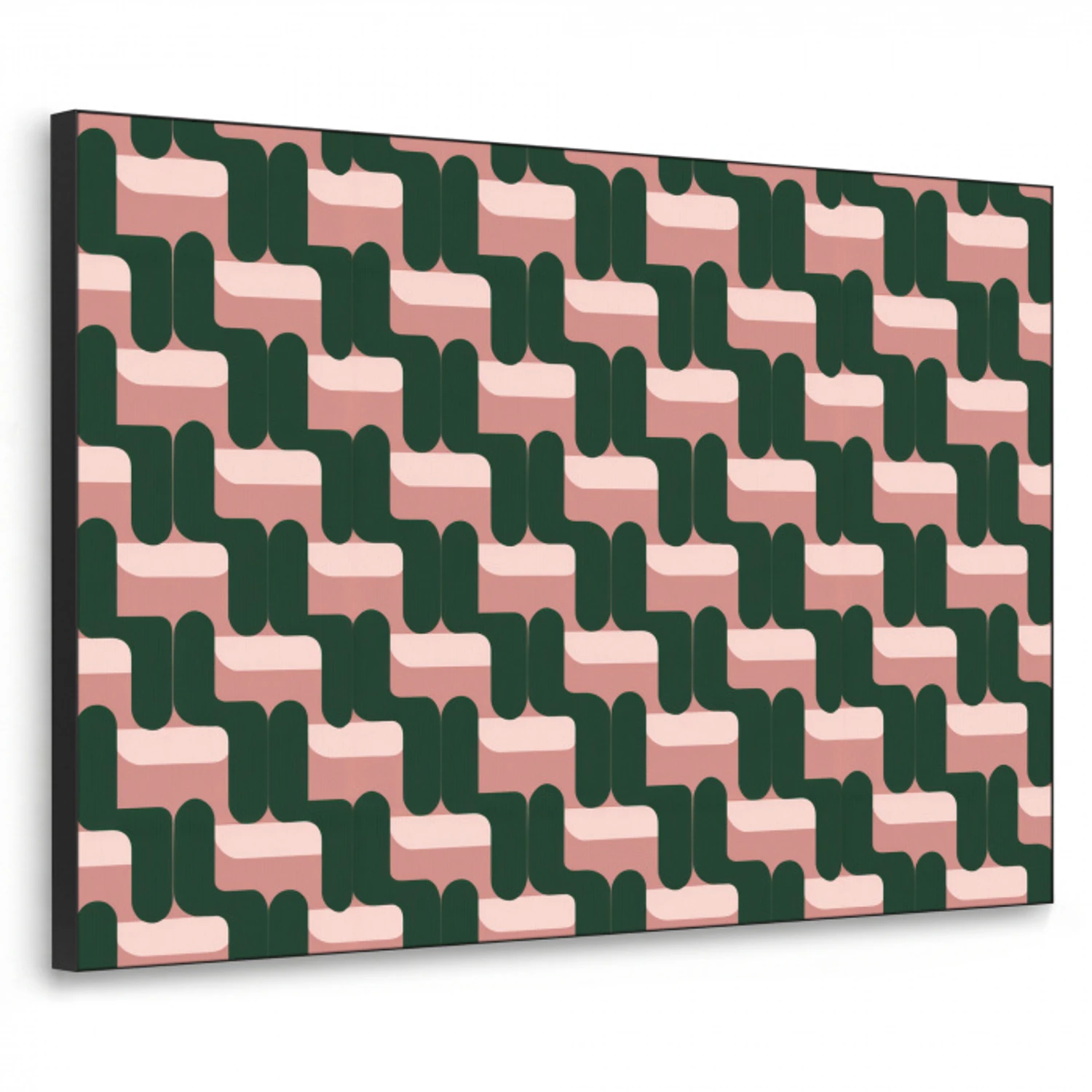 Vlechtpatroon - Groen - Roze - Geometrisch Textielframe zwart klein 947 -3d