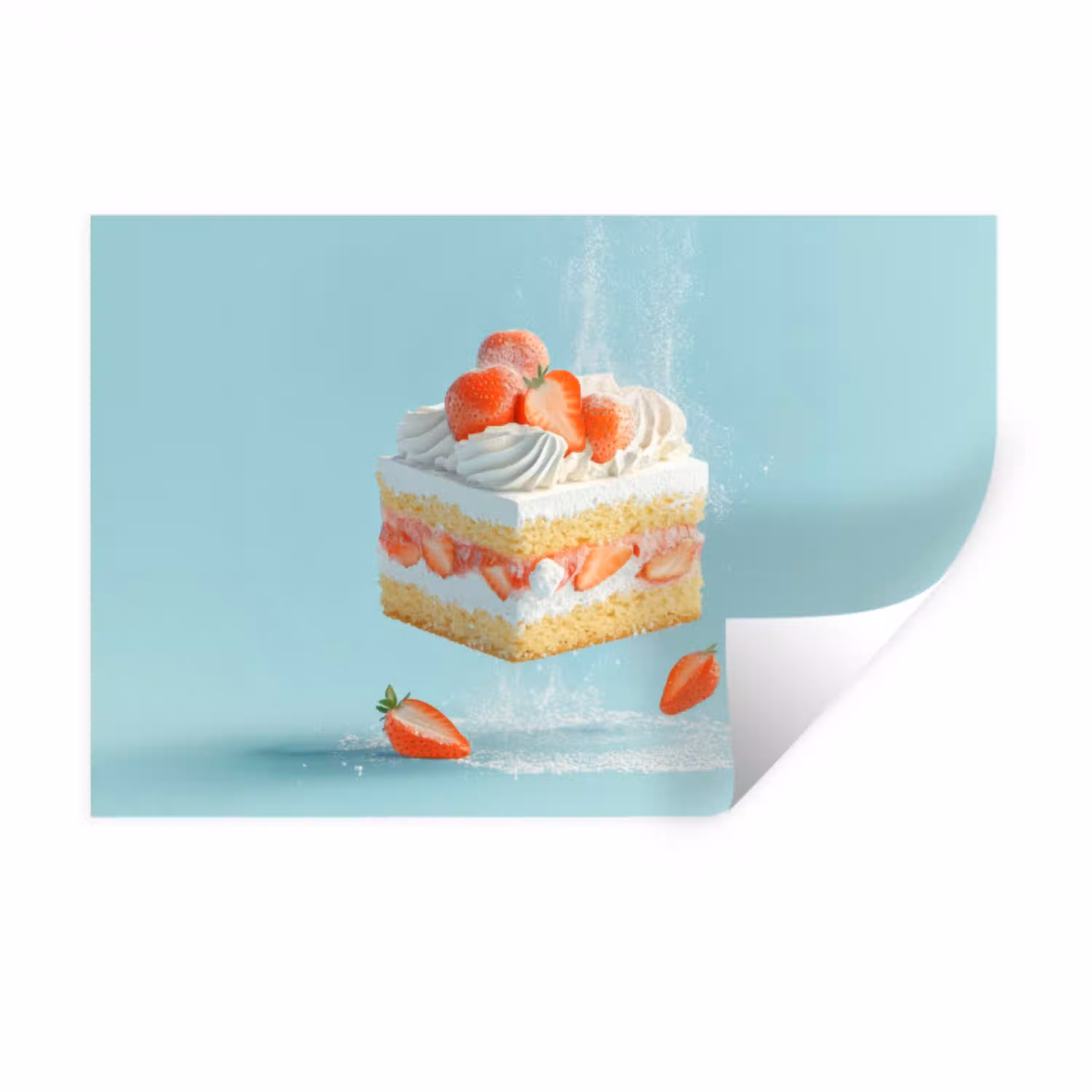 Slagroom - Taart - Blauw - Eten Muursticker klein -3d