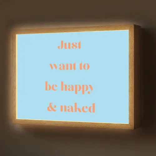Blauw - Oranje - Just want to be happy & naked Light Box met batterij (Wandlamp) middel -z3d_website