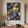 Melkmeisje - Johannes Vermeer - Bloemen Textielframe zwart klein -sfeer1