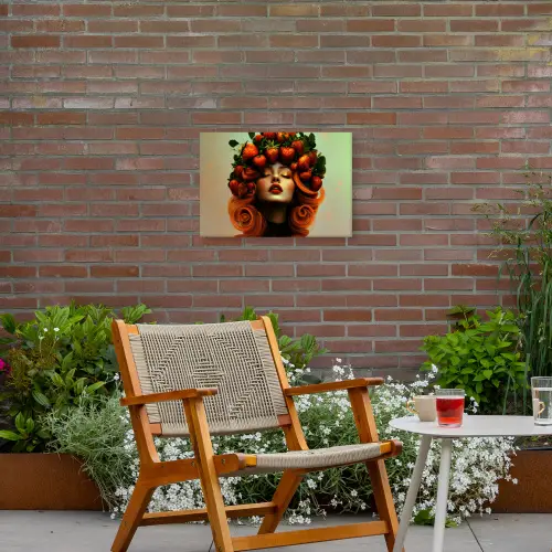 Vrouw - Aardbeien - Kroon Tuinposter op houten frame 2 cm dik klein -sfeer3