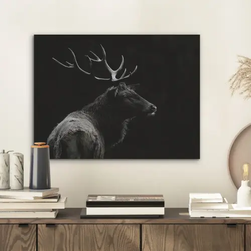 Hert - Zwart - Portret - Gewei - Dieren PET vilt klein -sfeer1