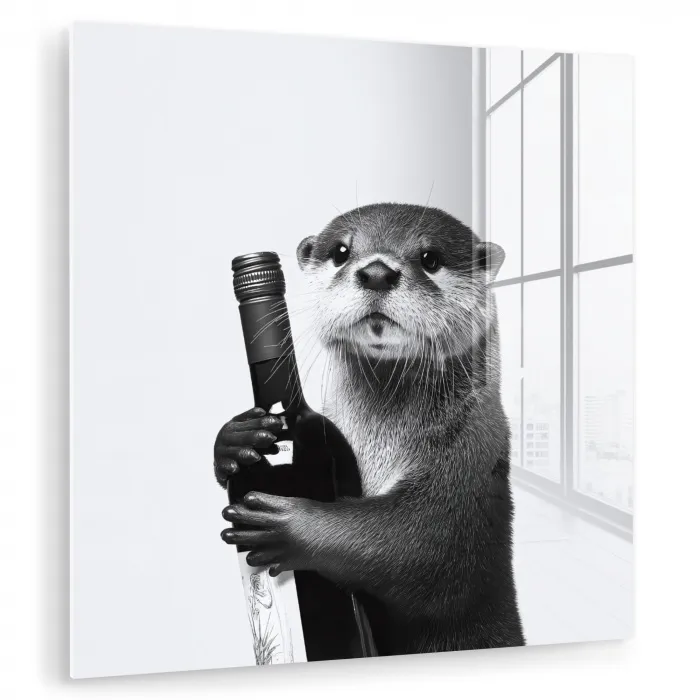 Wijnfles - Otter - Zwart plexiglas 5mm klein -zzzproduct_nieuw