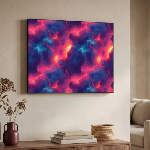 Bliksem - Wolken - Kleurenrijk Textielframe zwart klein 947 -sfeer3