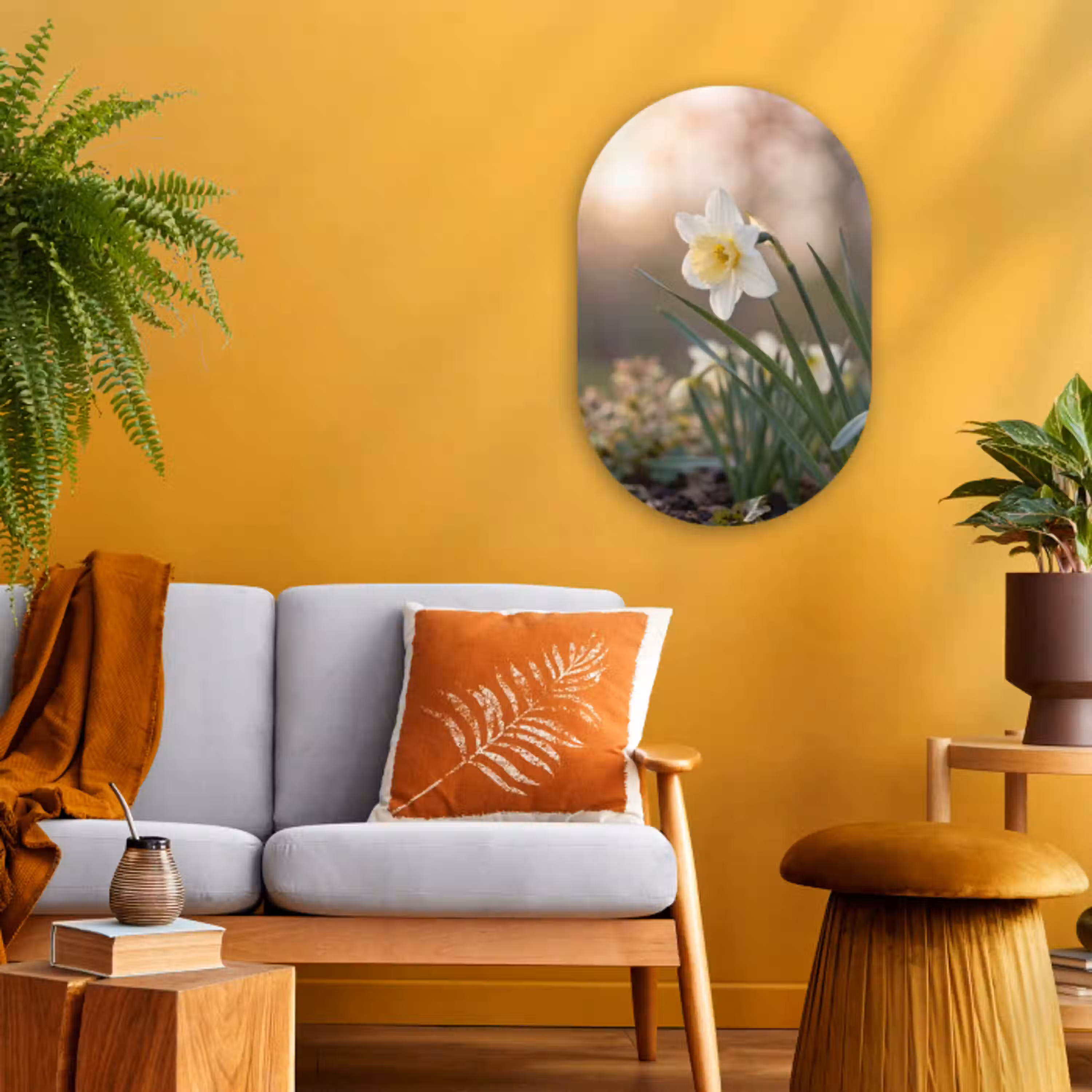 Narcis - Bloem - Minimalistisch Wandcirkel Ovaal Forex klein -sfeer4