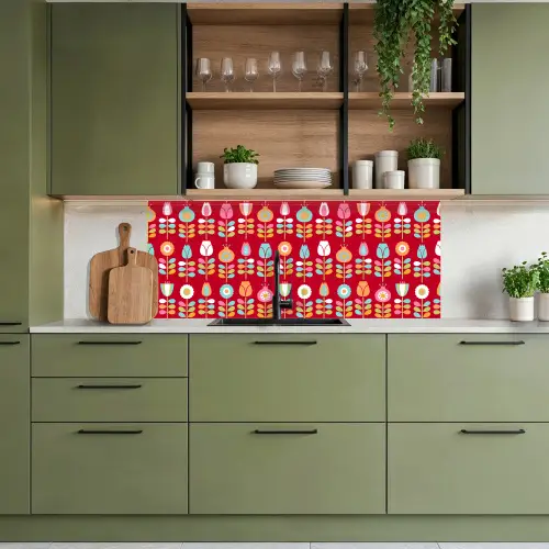 Patronen - Bloemen - Retro - Rood keuken achterwand 2 middel 871 -sfeer3