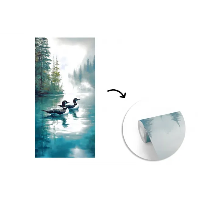 Bos - Water - Eenden - Mistig fotobehang vinyl groot -3d