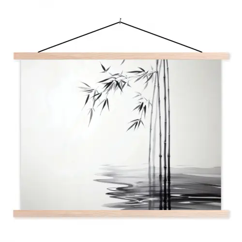 Bamboestammen - Water - Minimalistisch - Wit textielposter latten blank klein -3d