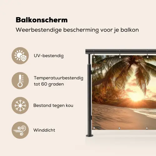 Strand - Palmbomen - Oceaan - Zonsondergang Balkonbeschermer Duitsland klein -specs_NL