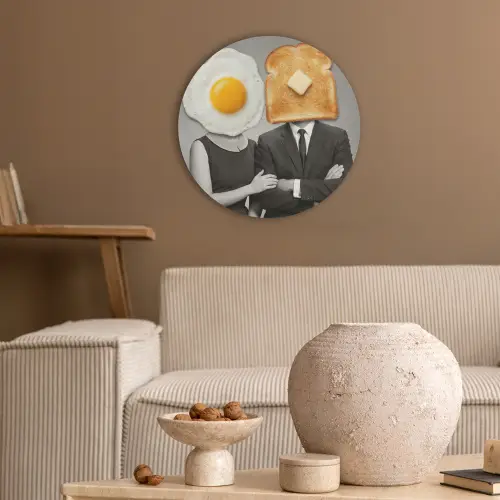 Ontbijt - Koppel - Ei - Brood Akoestische PET Vilt - Rond klein -sfeer1