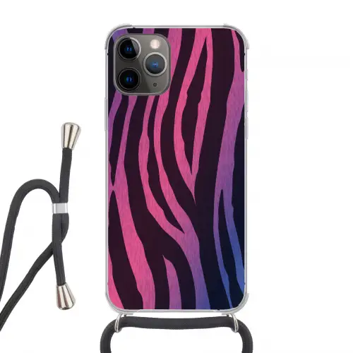 Zebraprint - Roze - Paars - Dierenprint Hoesje iPhone 12 Pro met koord klein -3d