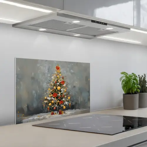 Kerstboom - Cadeaus - Rood - Goud keuken achterwand spatscherm klein -3d_schuin