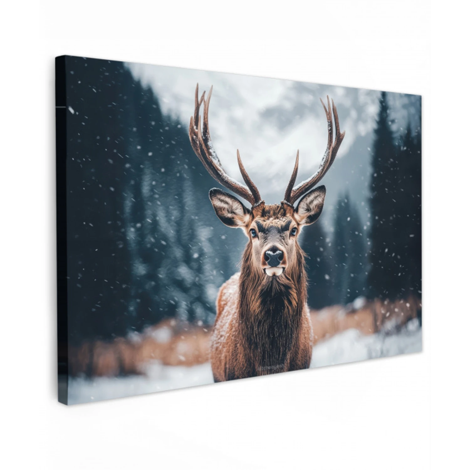 Hert - Winter - Hertenkop - Sneeuw - Gewei canvas 2cm klein -z3d