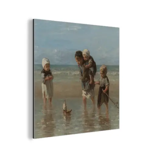 Kinderen der zee - Schilderij van Jozef Israëls aluminium wit klein -3d