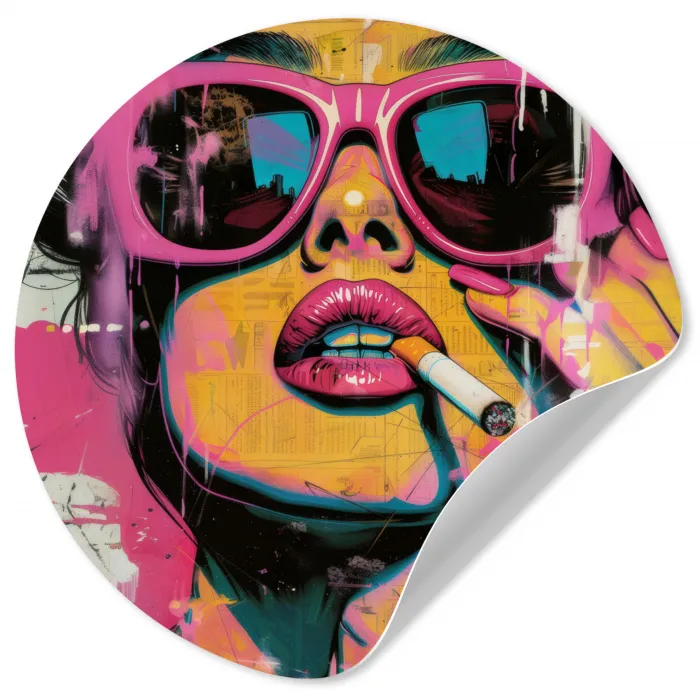 Portret - Vrouw - Abstract - Zonnebril Wandcirkel behangsticker klein -3d