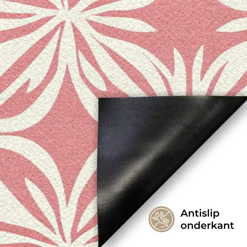 Roze - Bloemenmotief - Wit - Modern Deurmat klein 898 -antislip_NL