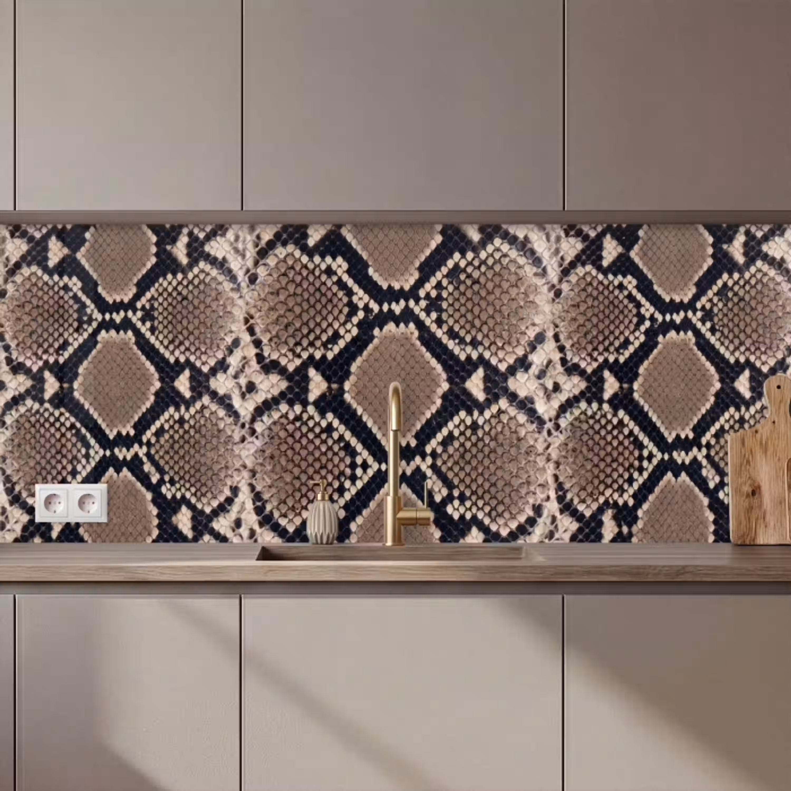Slangenprint - Python - Bruin keuken achterwand 2 middel zz_3dshopping
