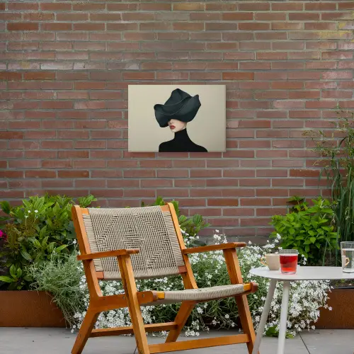 Vrouw - Groen - Hoed Tuinposter op houten frame 2 cm dik klein -sfeer3