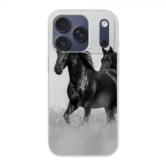 Paarden - Gras - Zwart - Wit Telefoonhoesje iPhone 17 Pro klein -3d