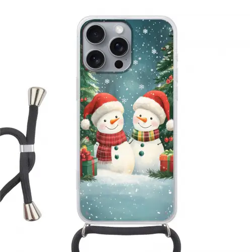 Sneeuwpop - Kerstsneeuw - Groen - Rood Hoesje iPhone 16 Pro Max met koord klein -3d