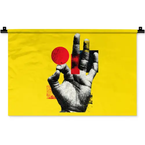 Hand - Rode cirkel - Geel Wandkleed katoen klein -zz3d