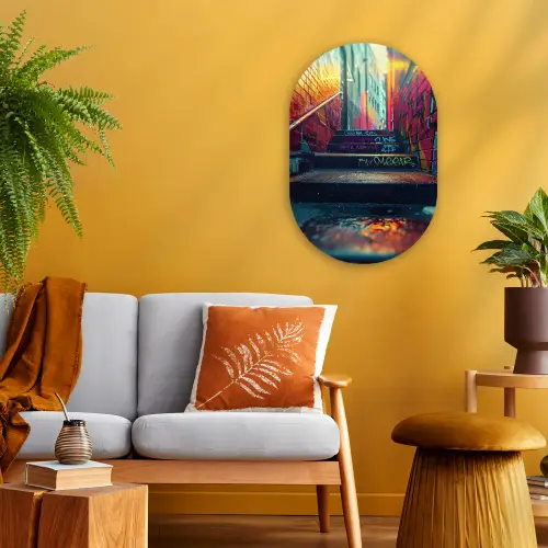 Architectuur - Neon - Trap - Graffiti Wandcirkel Ovaal Forex klein -sfeer4